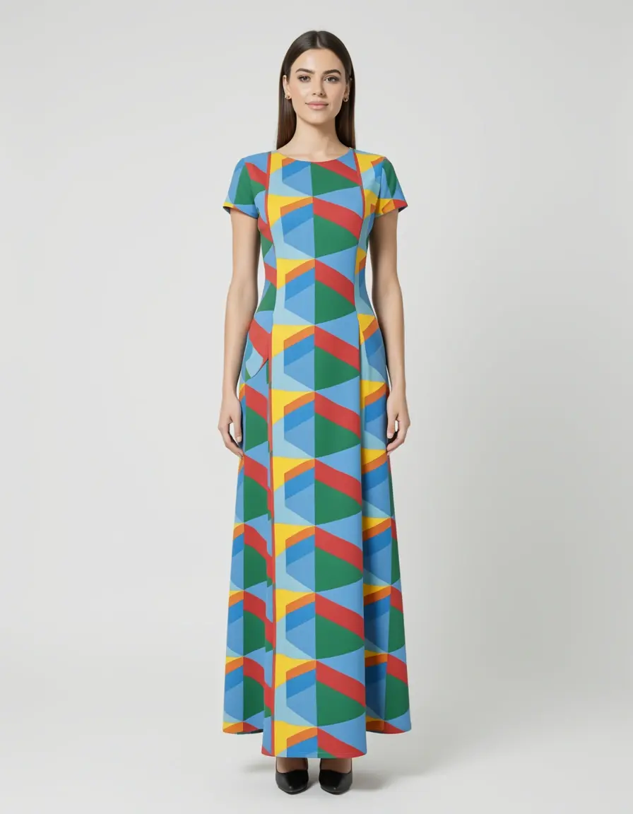 Vestito con motivi geometrici moderni