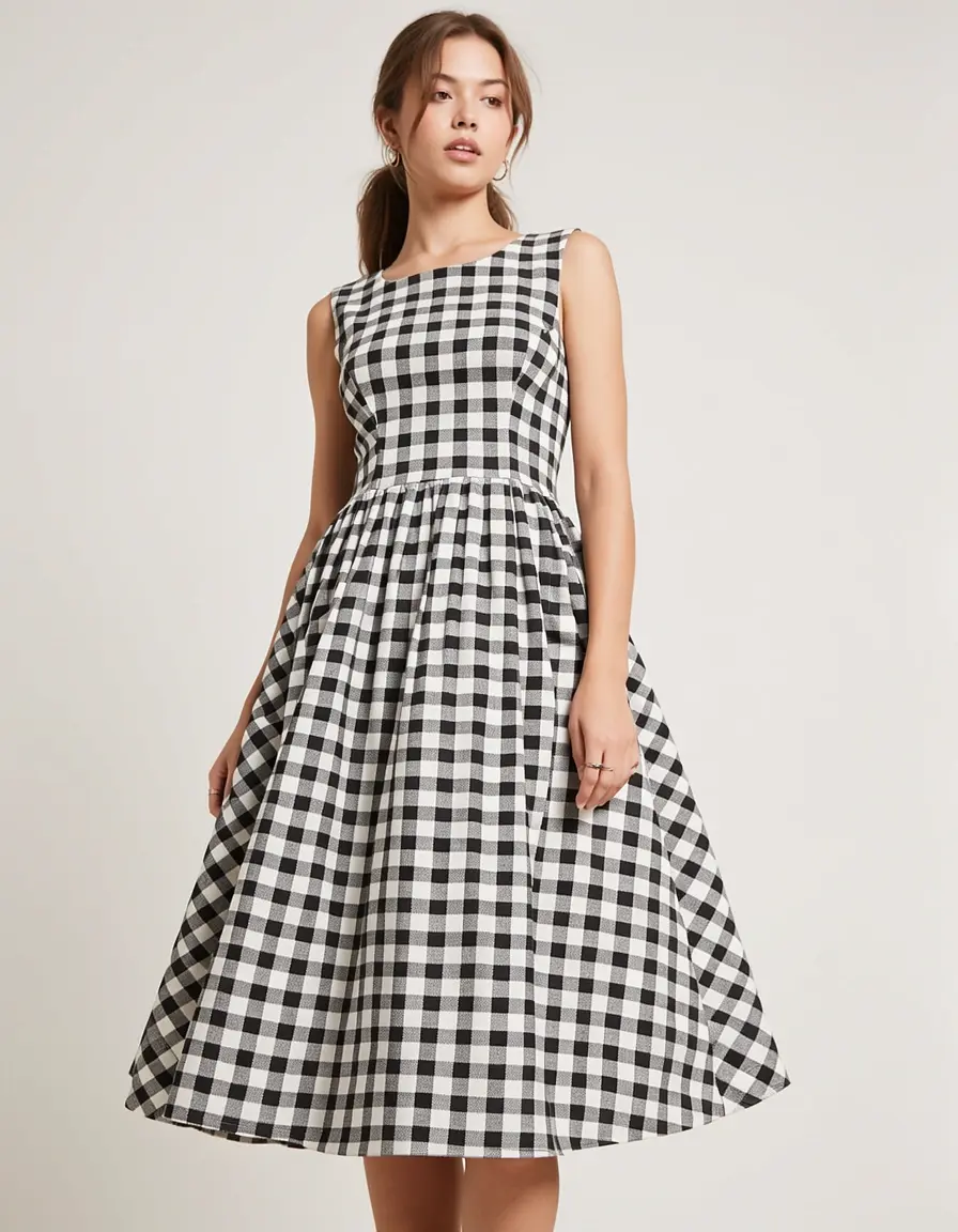 Vestito linea ad A con motivo a quadretti