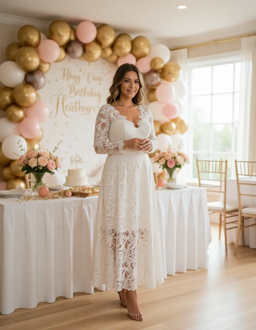 Lace Midi Dress elegante per festa di compleanno