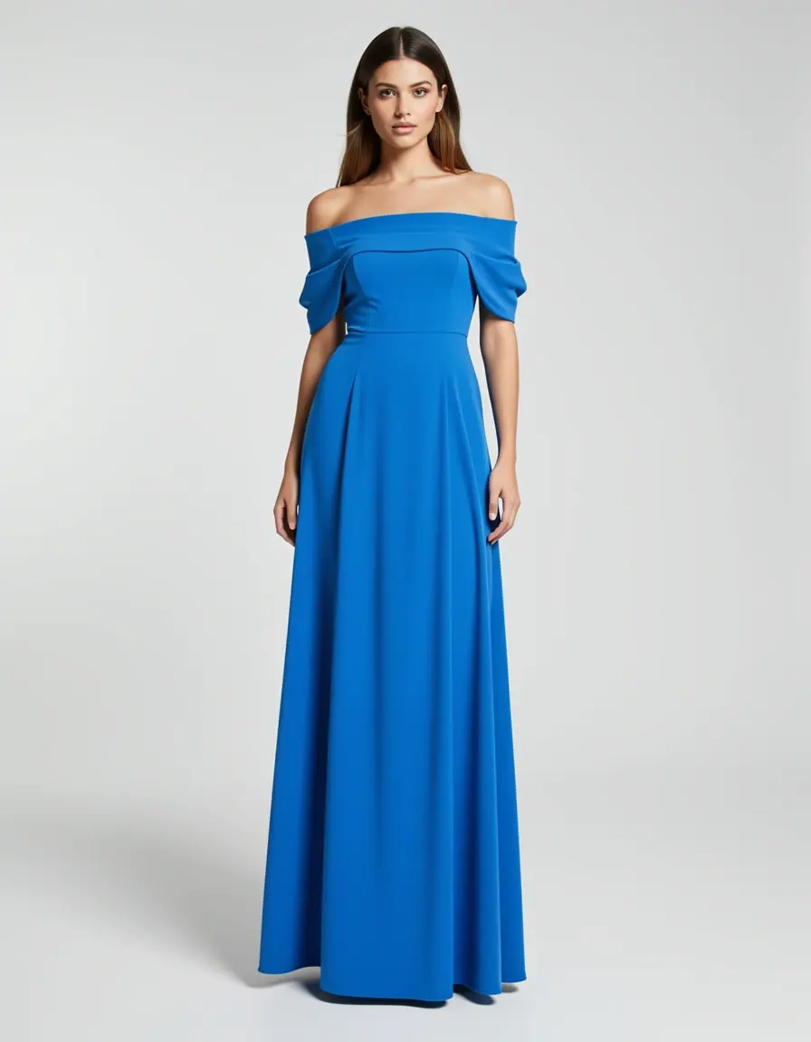 Off-Shoulder Maxi dress lungo blu