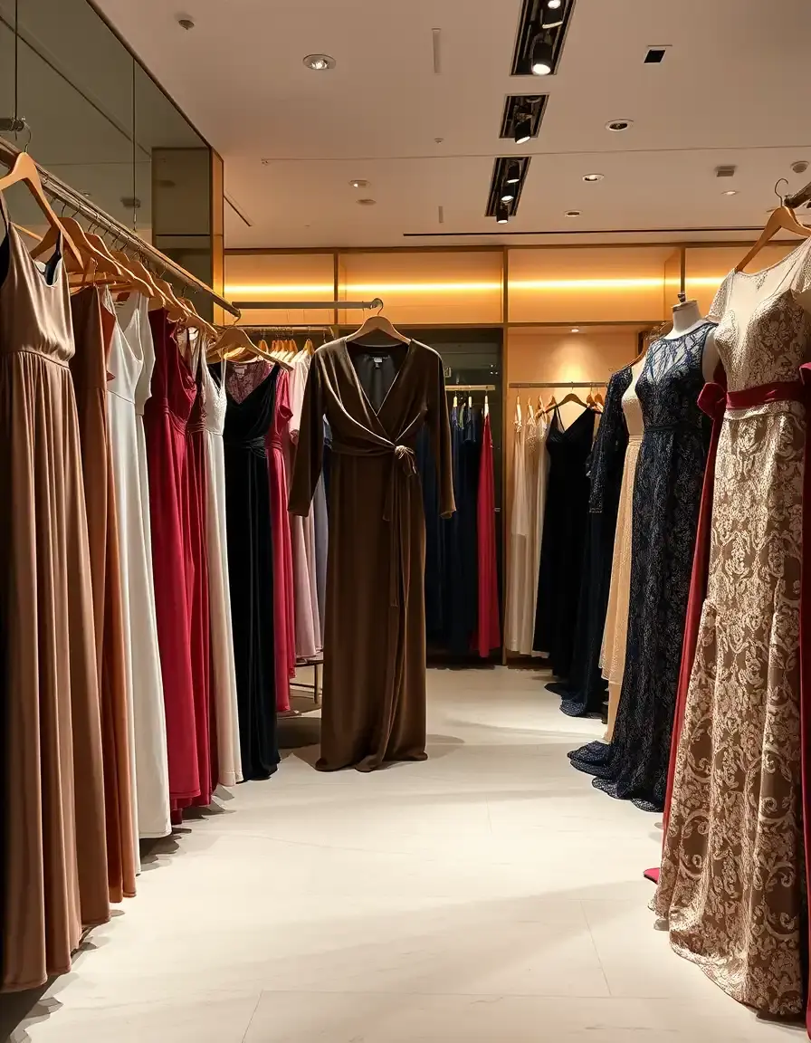 Collezione di abiti eleganti donna in una boutique di lusso