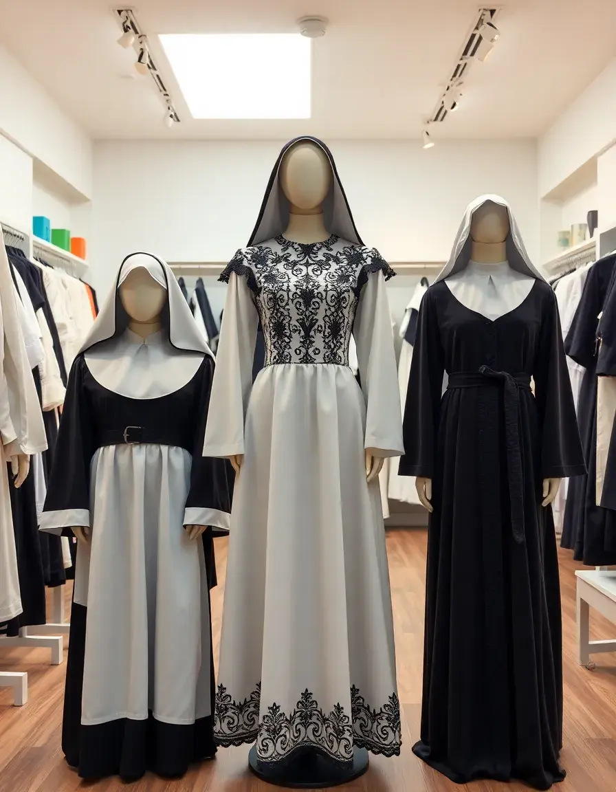 Collezione di diversi stili di vestito da suora per feste a tema e Halloween