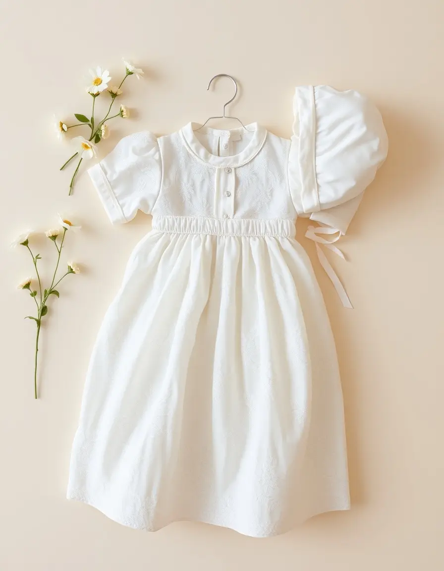 Elegante vestito da battesimo per bimba in pizzo bianco con cuffietta coordinata