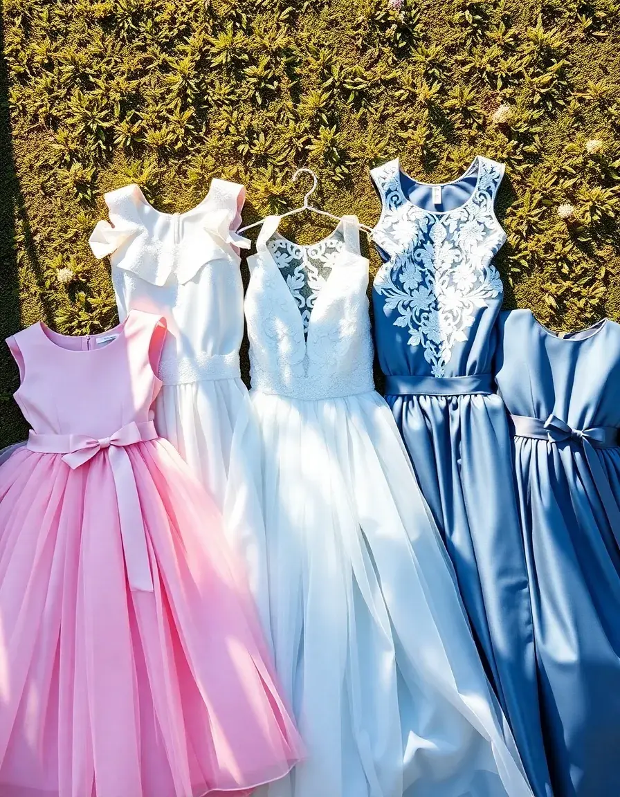 Elegante selezione di vestiti damigella bambina in vari colori e tessuti per cerimonie