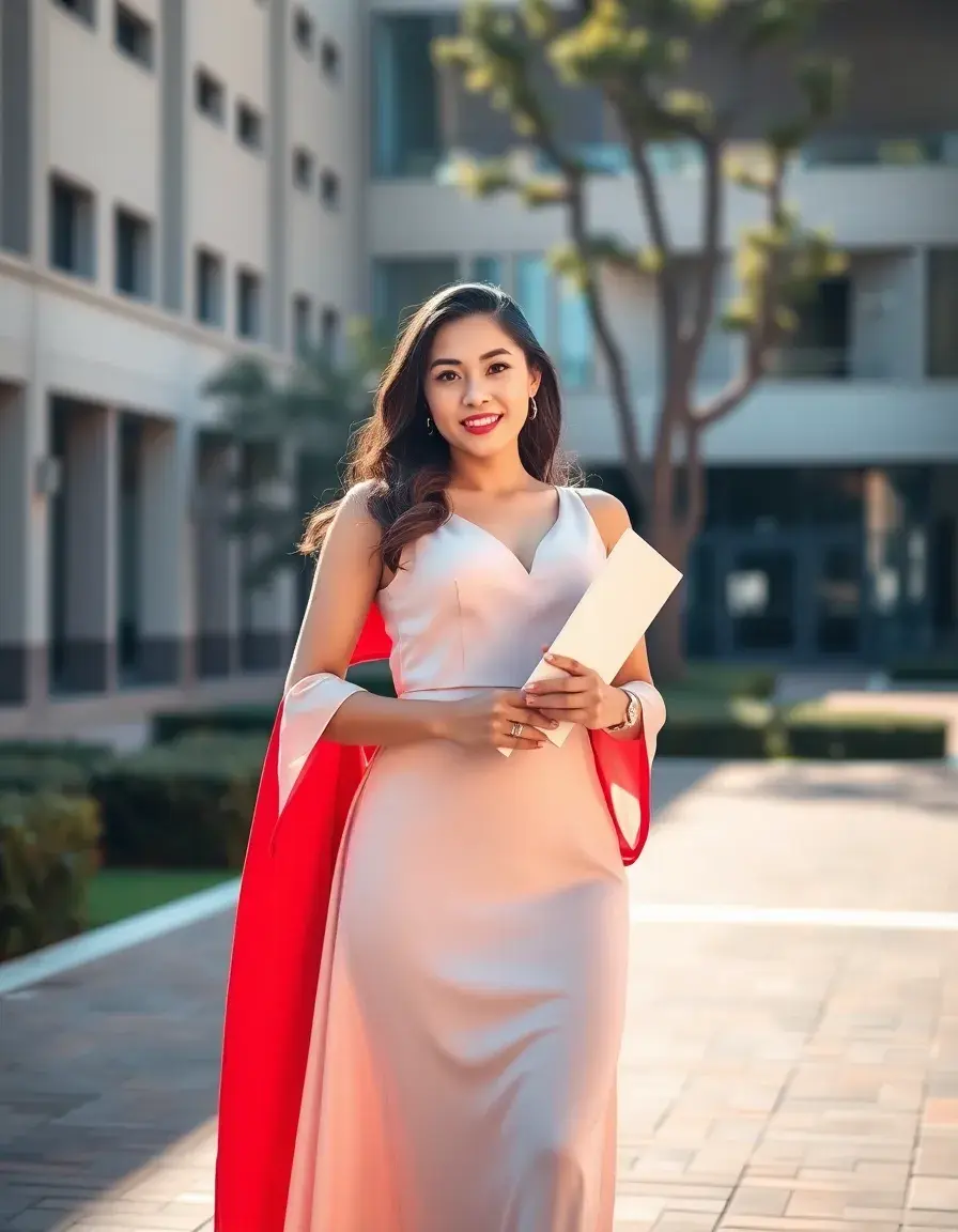 Elegante vestito laurea donna indossato in un contesto accademico moderno