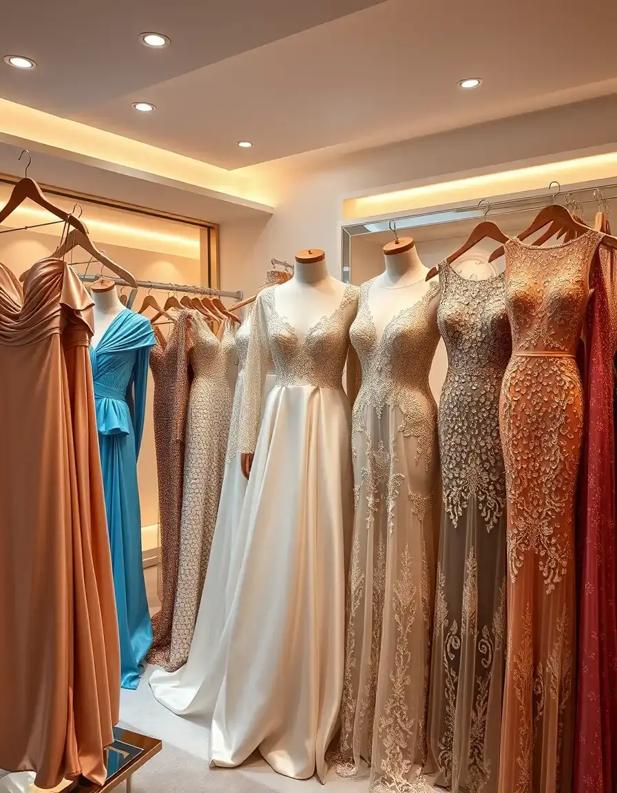 Collezione di abiti eleganti donna in una boutique di lusso